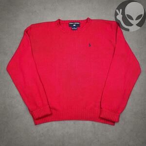 Polo Sport Ralph Lauren Large Red Cotton Knit Sweater Pullover Classic Fit 90s